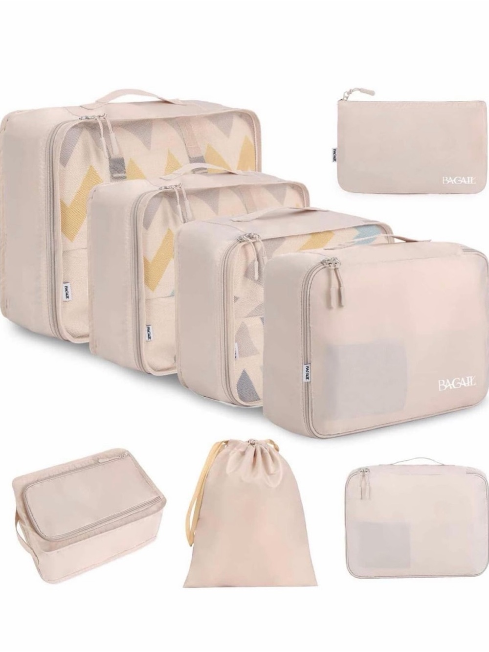 Beige Packing Cube Travel Organizer Set - 8PC